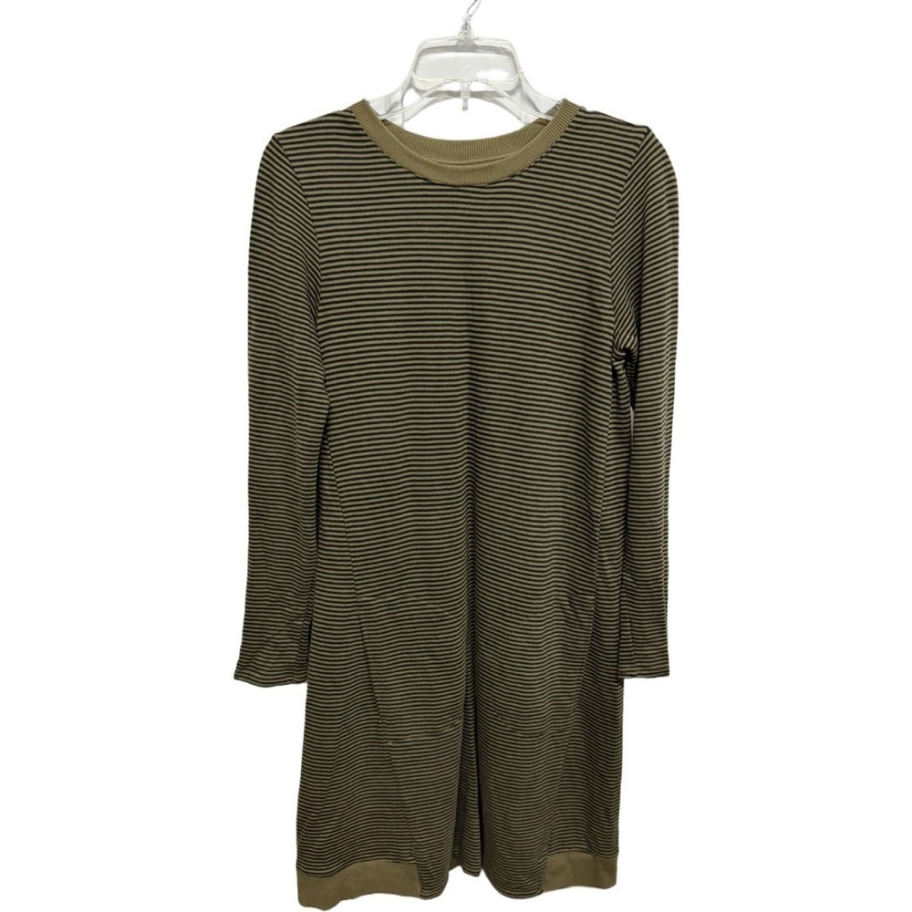 J Jill Knit Shift Dress Olive Black Knee Length Pockets Minimalist Women's Sz S